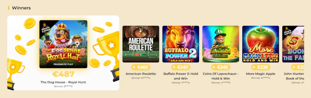 Winmega recente winnaars ranglijst en populaire gokkasten selectie